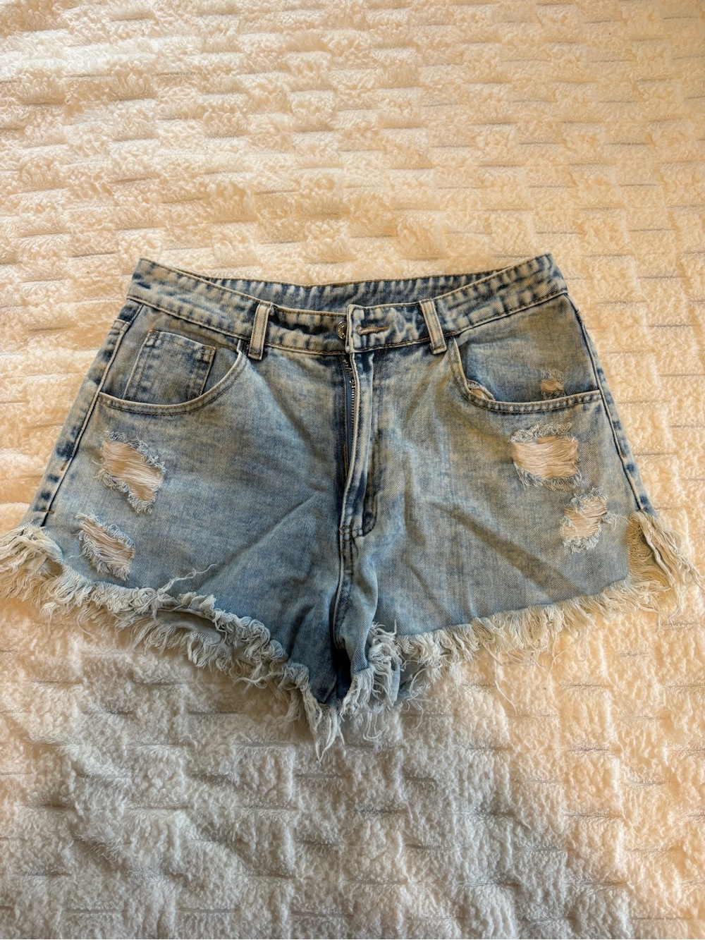 Distressed Light Blue Denim Shorts
